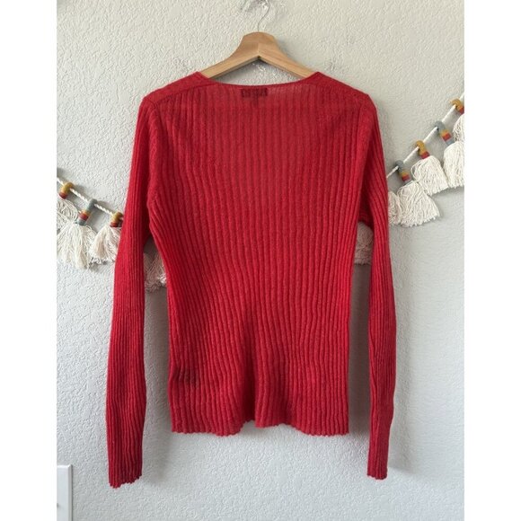 Rag & Bone Red Mohair Wool Blend Ribbed Knit V-neck Long Sleeve Top Basics S - Picture 2 of 8